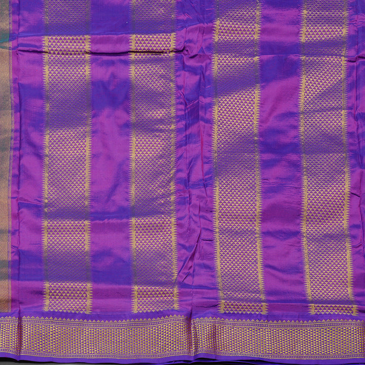 Hayagrivas Light Green Handloom Kanjivaram Ten yards Silk Saree with Purple Border KBE69D1-15
