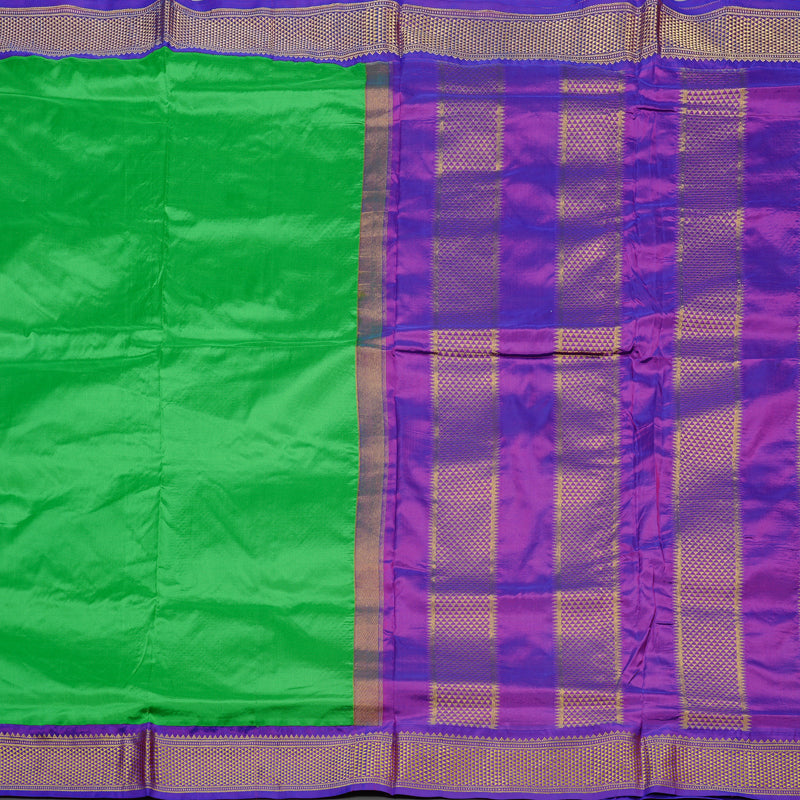 Hayagrivas Light Green Handloom Kanjivaram Ten yards Silk Saree with Purple Border KBE69D1-15