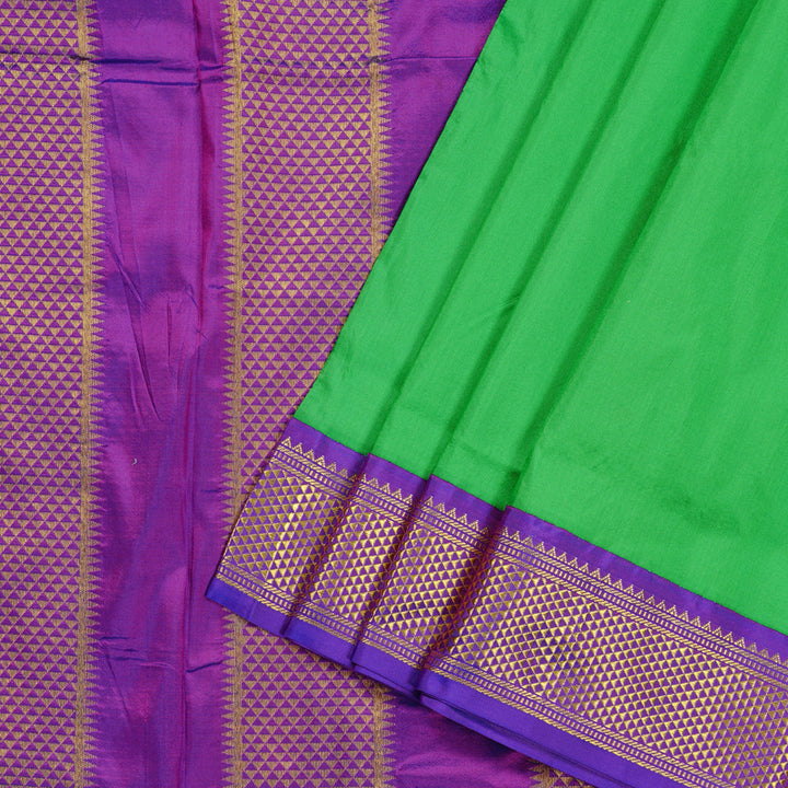 Hayagrivas Light Green Handloom Kanjivaram Ten yards Silk Saree with Purple Border KBE69D1-15