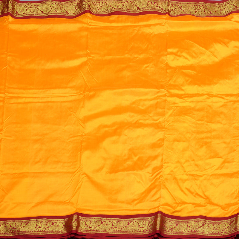 Hayagrivas Mango Yellow Handloom Kanjivaram Ten yards Silk Saree with Maroon Border KBE69D1-21
