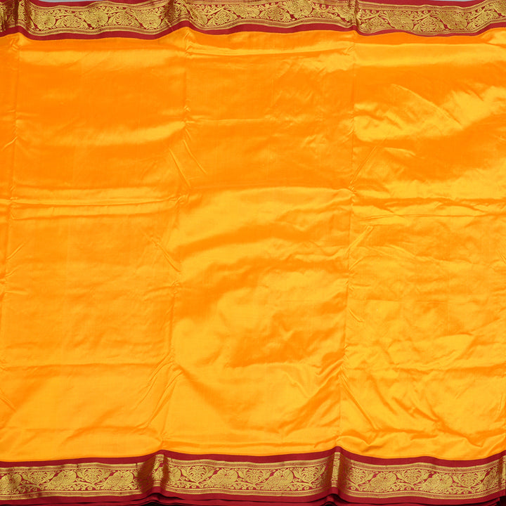 Hayagrivas Mango Yellow Handloom Kanjivaram Ten yards Silk Saree with Maroon Border KBE69D1-21