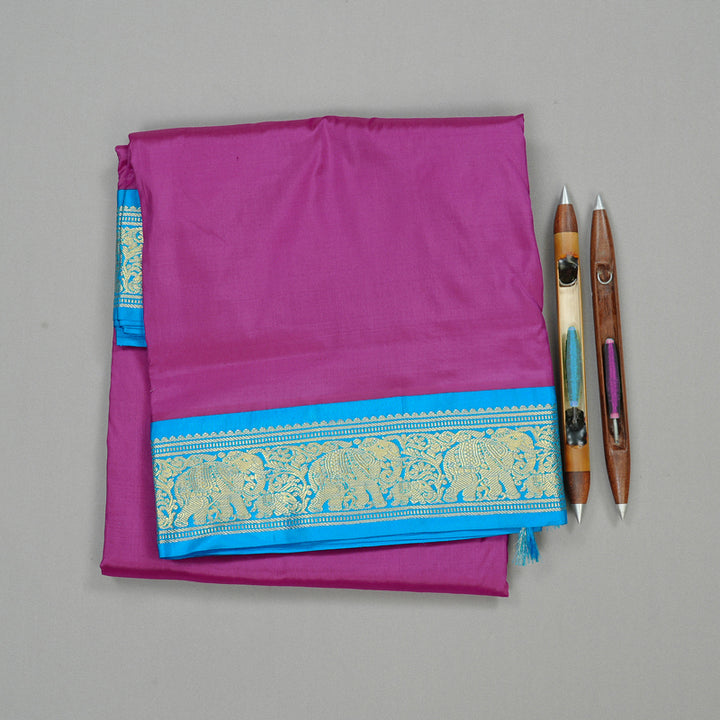 Hayagrivas Purple Handloom Kanjivaram Ten yards Silk Saree with Sky Blue Border KBE69D1-24