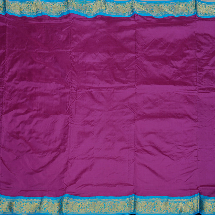 Hayagrivas Purple Handloom Kanjivaram Ten yards Silk Saree with Sky Blue Border KBE69D1-24
