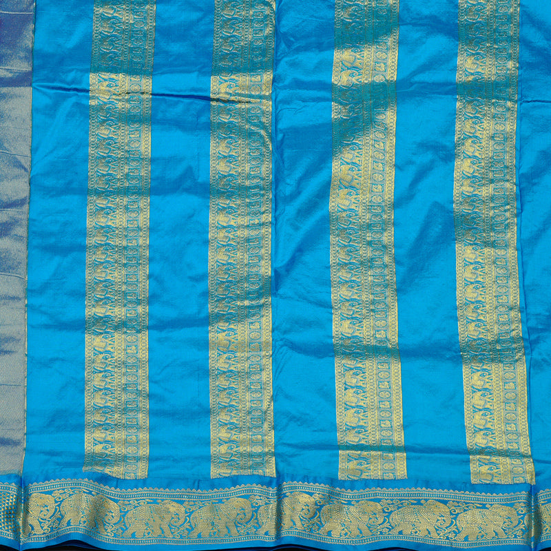 Hayagrivas Purple Handloom Kanjivaram Ten yards Silk Saree with Sky Blue Border KBE69D1-24