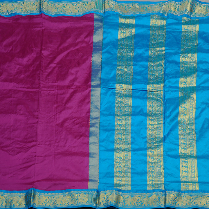 Hayagrivas Purple Handloom Kanjivaram Ten yards Silk Saree with Sky Blue Border KBE69D1-24