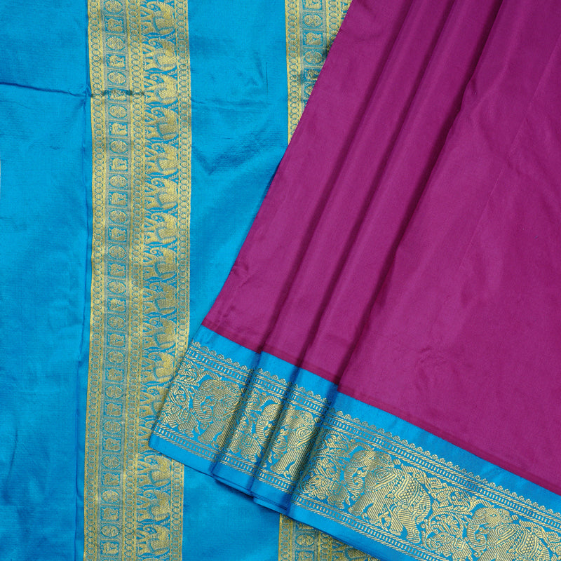 Hayagrivas Purple Handloom Kanjivaram Ten yards Silk Saree with Sky Blue Border KBE69D1-24