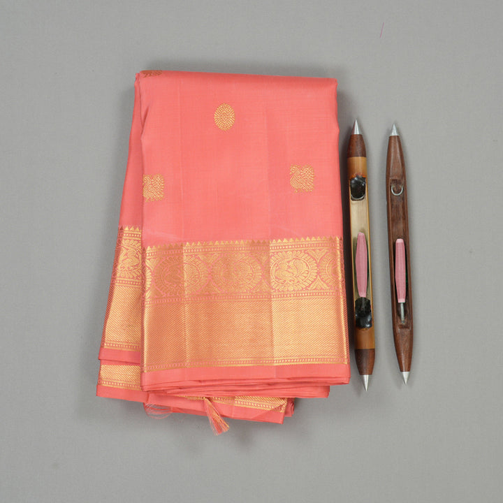 Hayagrivas Peach Pink Handloom Kanjivaram Silk Saree with Peach Pink Border KBE6D1-2