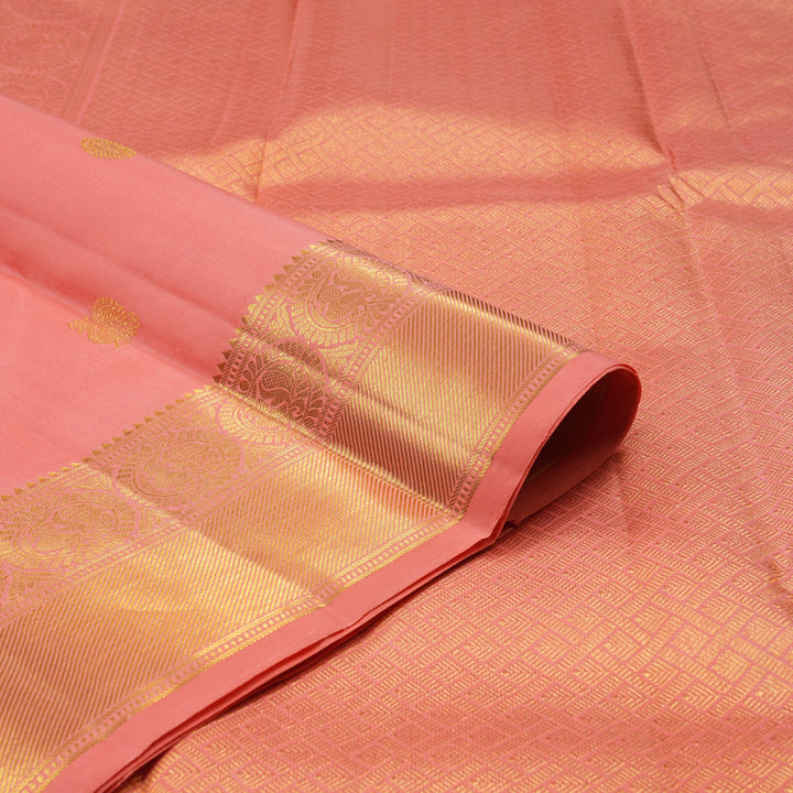 Hayagrivas Peach Pink Handloom Kanjivaram Silk Saree with Peach Pink Border KBE6D1-2