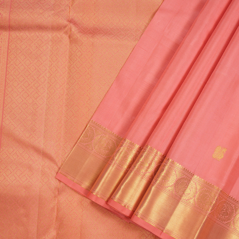 Hayagrivas Peach Pink Handloom Kanjivaram Silk Saree with Peach Pink Border KBE6D1-2