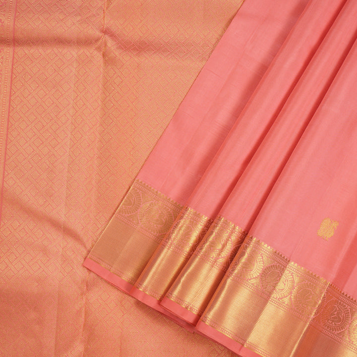 Hayagrivas Peach Pink Handloom Kanjivaram Silk Saree with Peach Pink Border KBE6D1-2