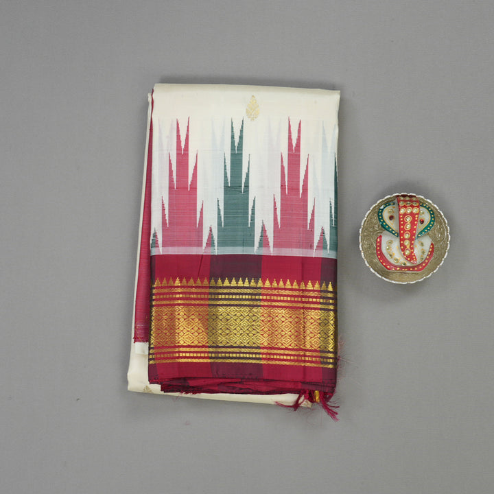 Hayagrivas Handloom Half White Kanjivaram Silk Saree with Maroon Border KBE702G1-3