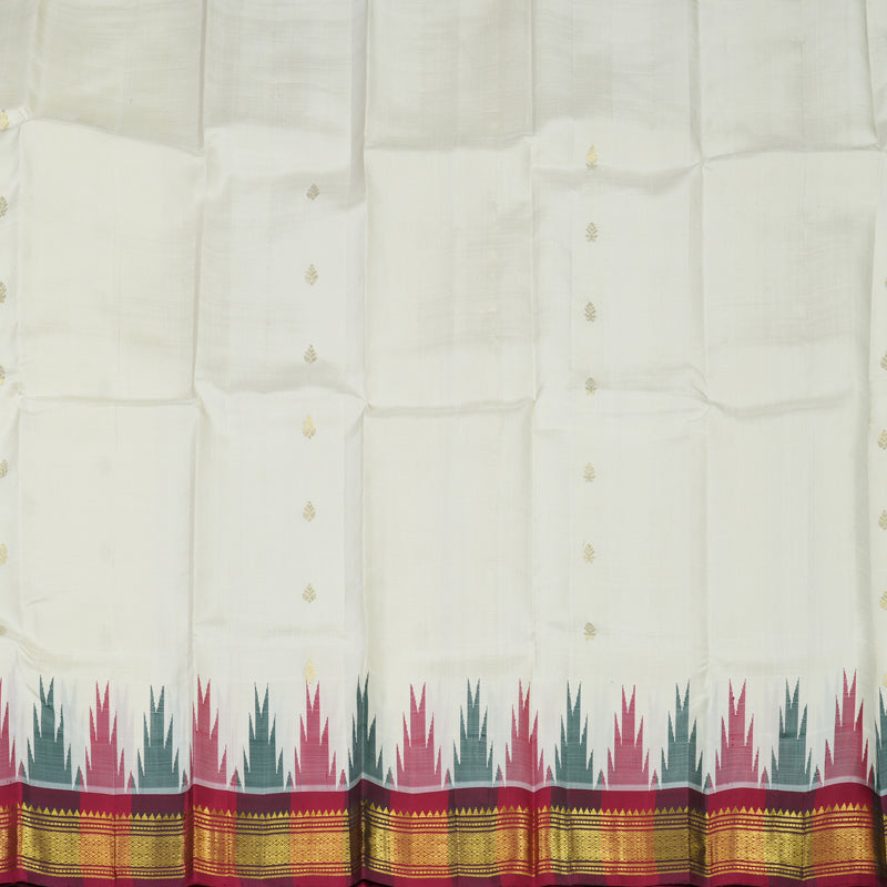 Hayagrivas Handloom Half White Kanjivaram Silk Saree with Maroon Border KBE702G1-3
