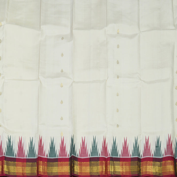Hayagrivas Handloom Half White Kanjivaram Silk Saree with Maroon Border KBE702G1-3