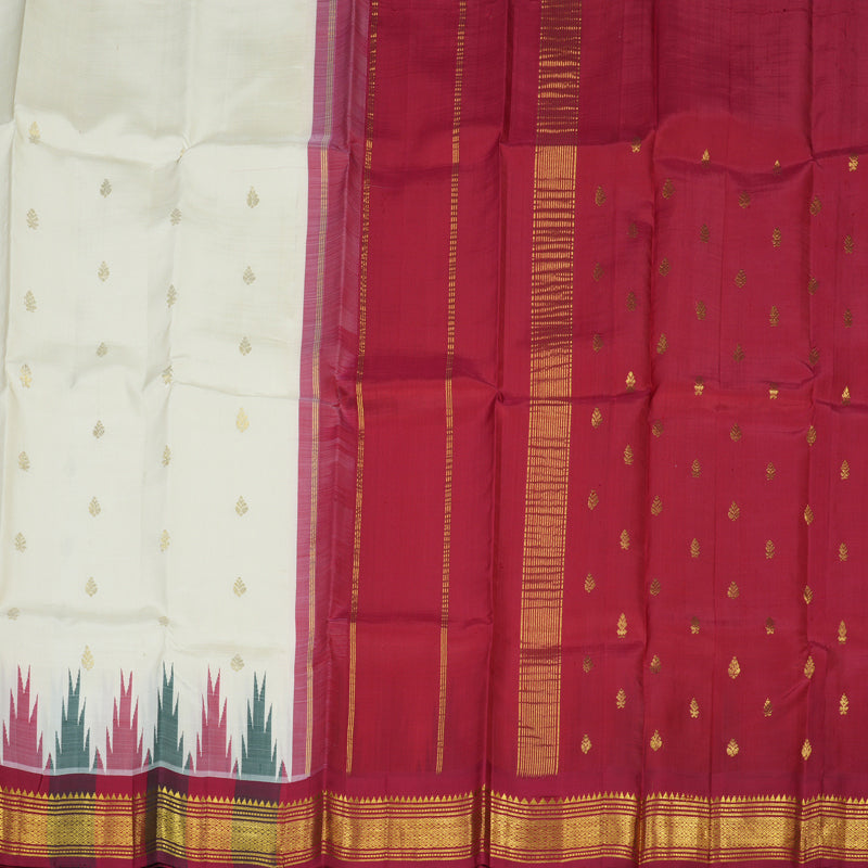 Hayagrivas Handloom Half White Kanjivaram Silk Saree with Maroon Border KBE702G1-3