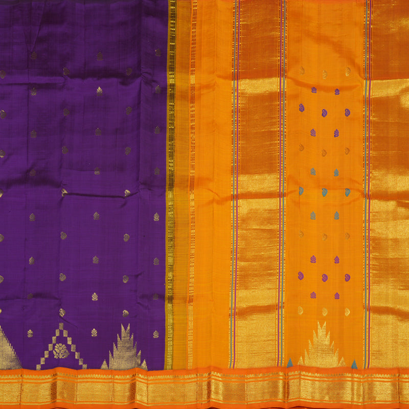 Hayagrivas Handloom Violet Kanjivaram Silk Saree with Orange Border KBE702G11-14