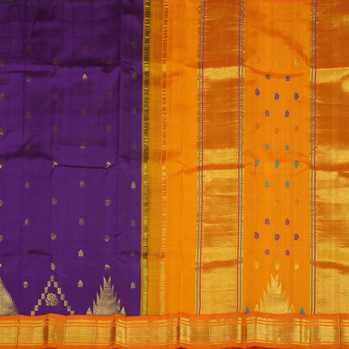 Hayagrivas Handloom Violet Kanjivaram Silk Saree with Orange Border KBE702G11-14