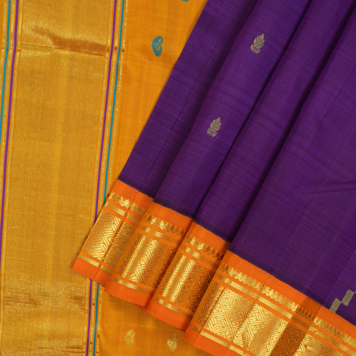 Hayagrivas Handloom Violet Kanjivaram Silk Saree with Orange Border KBE702G11-14