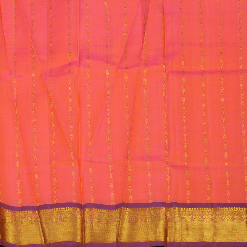 Hayagrivas Handloom Orangish Pink Kanjivaram Silk Pattu Pavadai with Purple Border KBE707G1-1