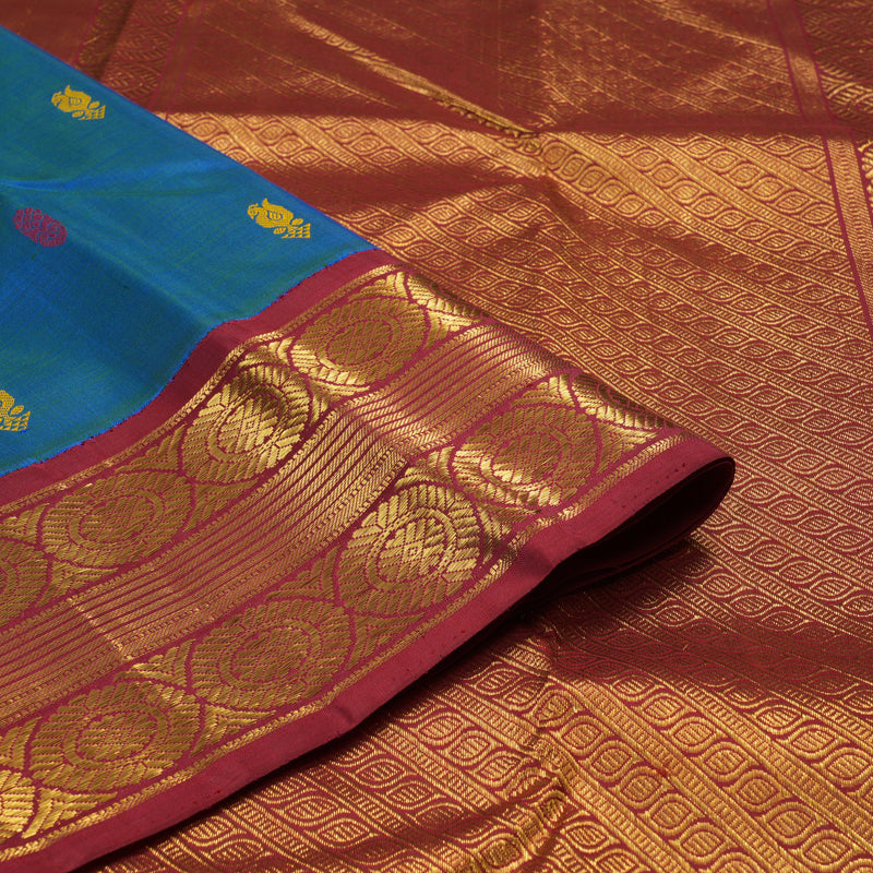 Hayagrivas Handloom Pure Kanjivaram Silk Saree in Regal Peacock Blue KBE709G3-1