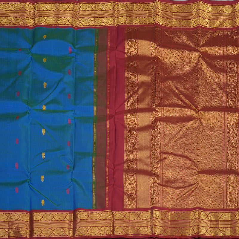 Hayagrivas Handloom Pure Kanjivaram Silk Saree in Regal Peacock Blue KBE709G3-1