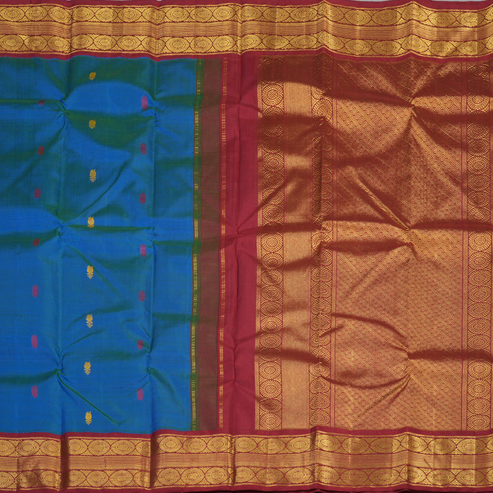 Hayagrivas Handloom Pure Kanjivaram Silk Saree in Regal Peacock Blue KBE709G3-1