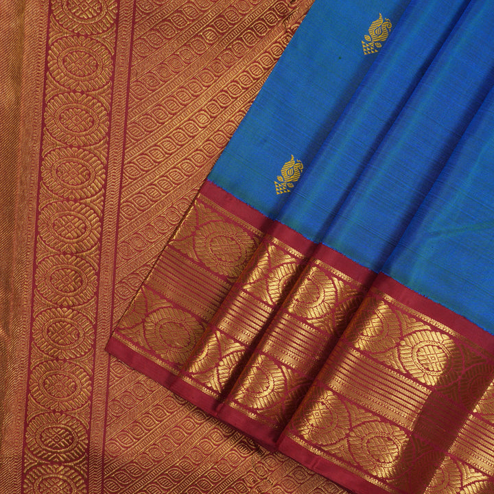 Hayagrivas Handloom Pure Kanjivaram Silk Saree in Regal Peacock Blue KBE709G3-1