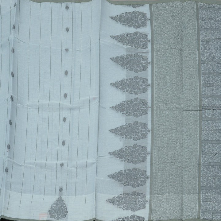 Hayagrivas Handloom Pure Cotton Saree in Whimsical Light Silver Grey KBE71D12-3