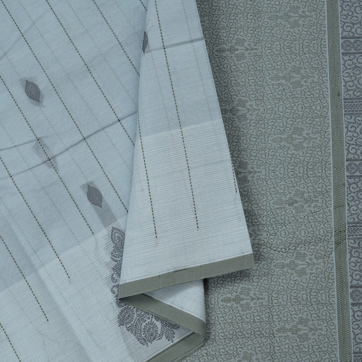 Hayagrivas Handloom Pure Cotton Saree in Whimsical Light Silver Grey KBE71D12-3