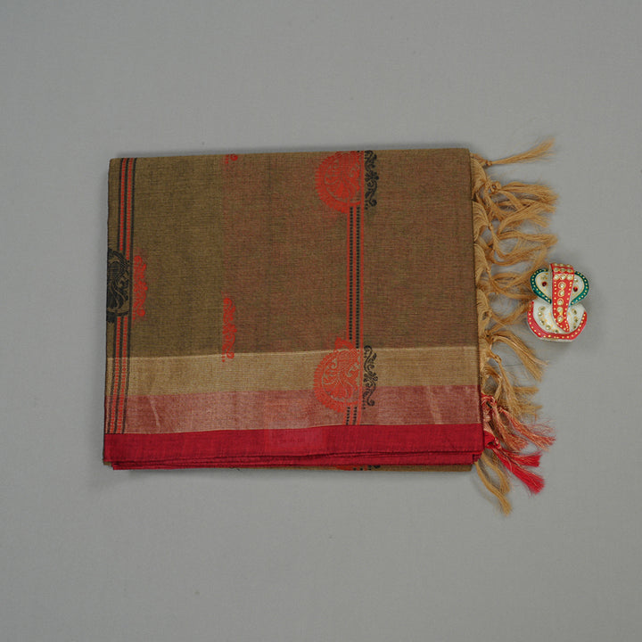 Hayagrivas Handloom Pure Cotton Saree in Earthy Wheat Brown KBE71D13-2