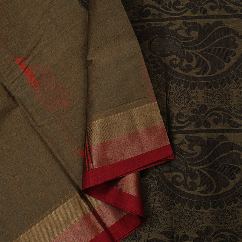 Hayagrivas Handloom Pure Cotton Saree in Earthy Wheat Brown KBE71D13-2