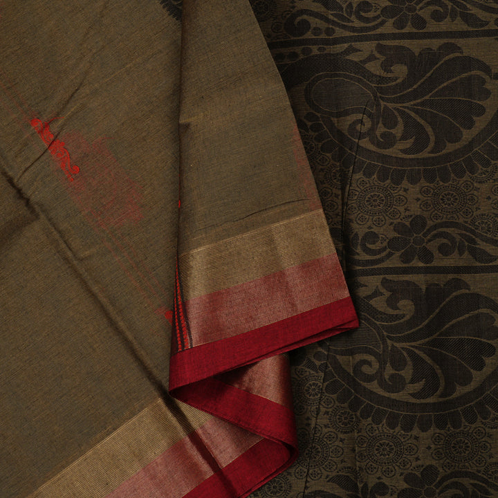 Hayagrivas Handloom Pure Cotton Saree in Earthy Wheat Brown KBE71D13-2