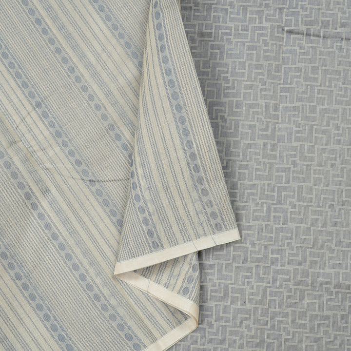 Hayagrivas Handloom Cotton Saree in Delicate Half White KBE71D20-1