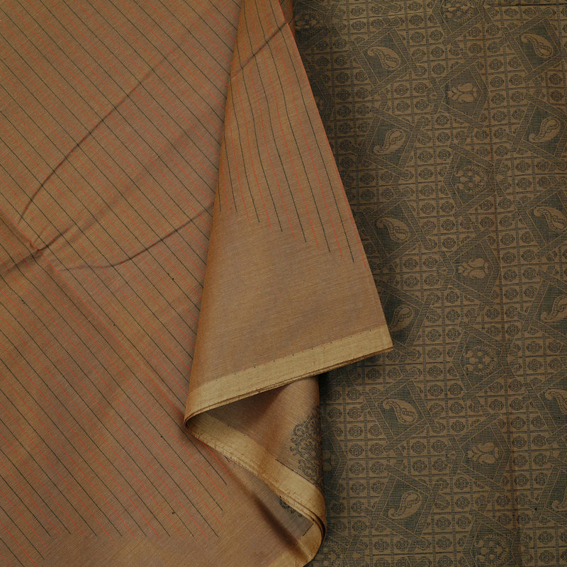 Hayagrivas Handloom Pure Cotton Saree in Poised Wheat Brown KBE71D24-1