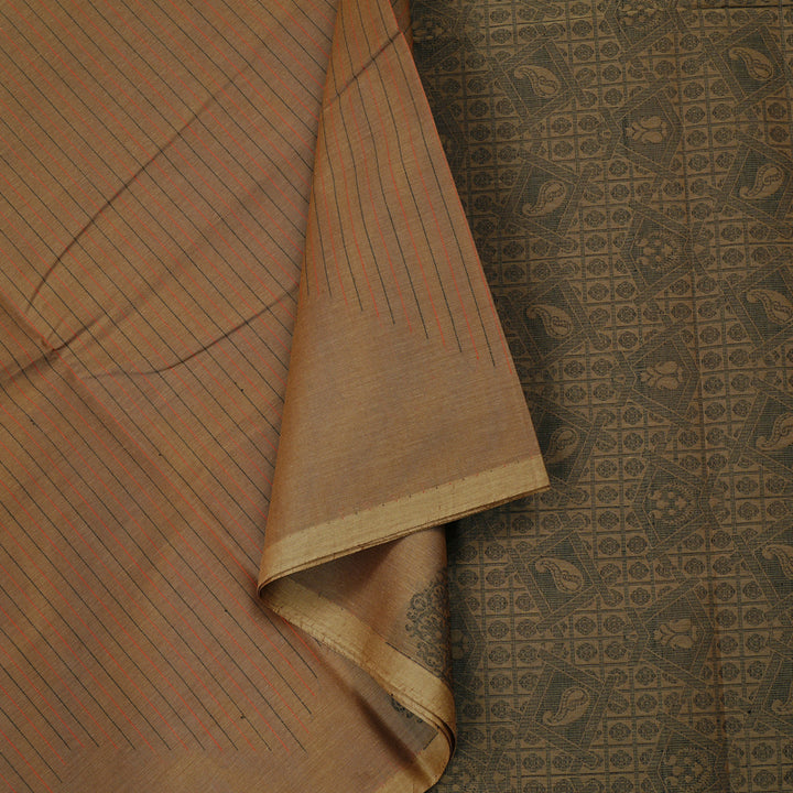 Hayagrivas Handloom Pure Cotton Saree in Poised Wheat Brown KBE71D24-1