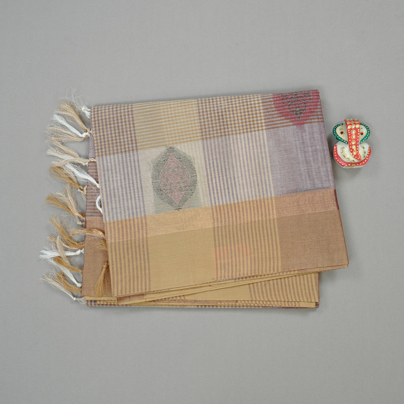 Hayagrivas Handloom Pure Cotton Saree in Classic Sandal with White KBE71D25-2