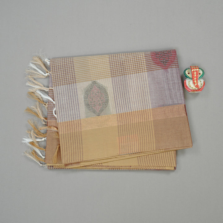 Hayagrivas Handloom Pure Cotton Saree in Classic Sandal with White KBE71D25-2