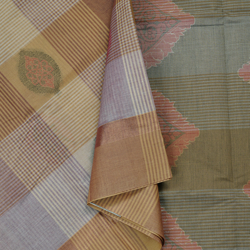Hayagrivas Handloom Pure Cotton Saree in Classic Sandal with White KBE71D25-2
