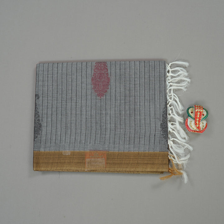 Hayagrivas Handloom Pure Cotton Saree in Tranquil Grey KBE71D30-1