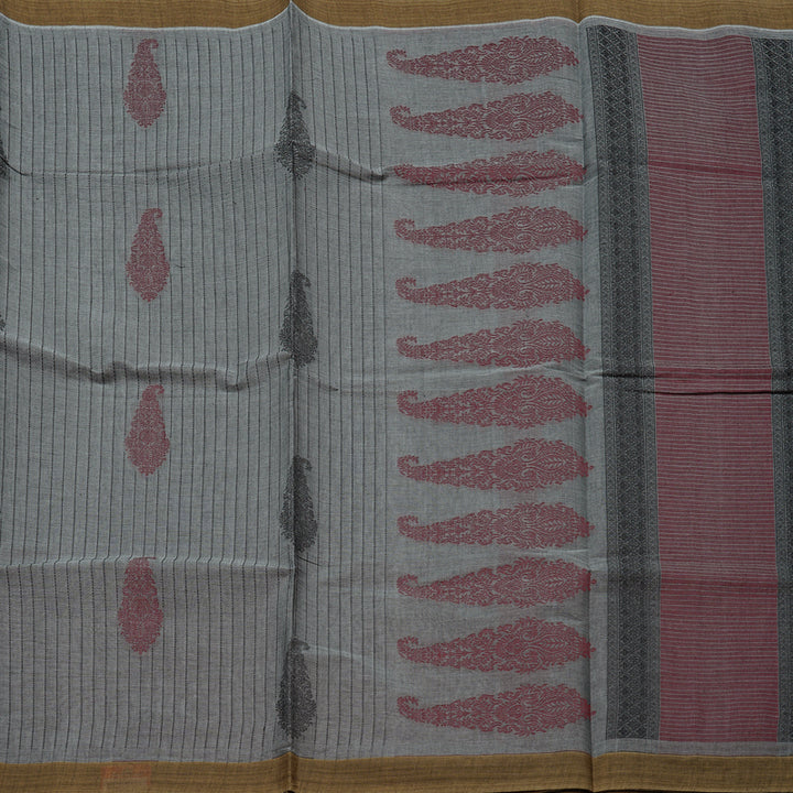 Hayagrivas Handloom Pure Cotton Saree in Tranquil Grey KBE71D30-1