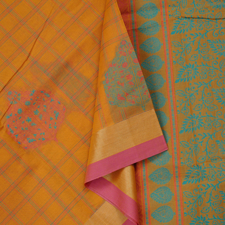 Hayagrivas Handloom Cotton Sarees in Enchanting Mustard KBE71D31-1