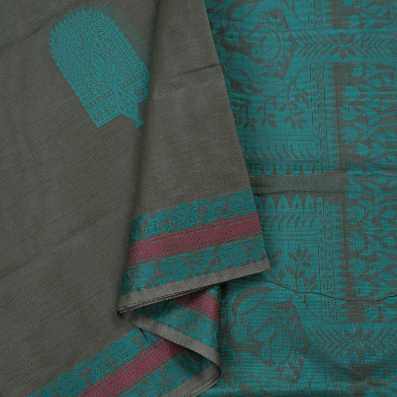 Hayagrivas Handloom Pure Cotton Saree in Timeless Dark Grey KBE71D46-6