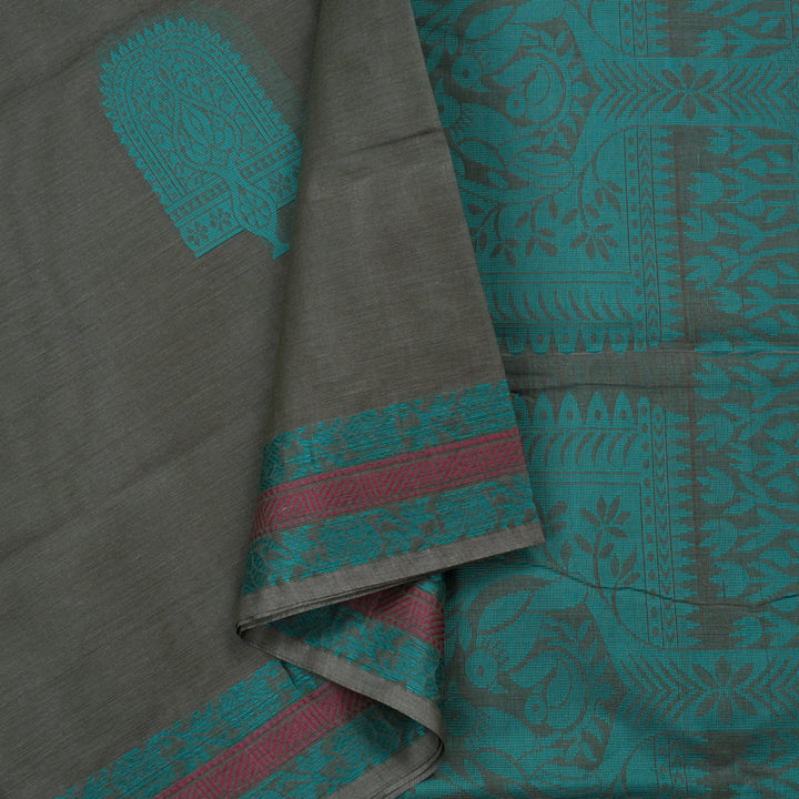 Hayagrivas Handloom Pure Cotton Saree in Timeless Dark Grey KBE71D46-6