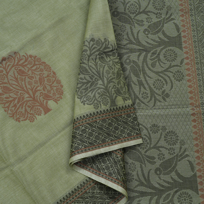 Hayagrivas Handloom Pure Cotton Saree in Serene Elaichi Green KBE71D46-8