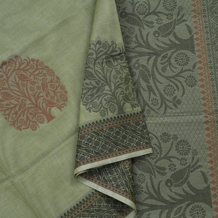 Hayagrivas Handloom Pure Cotton Saree in Serene Elaichi Green KBE71D46-8