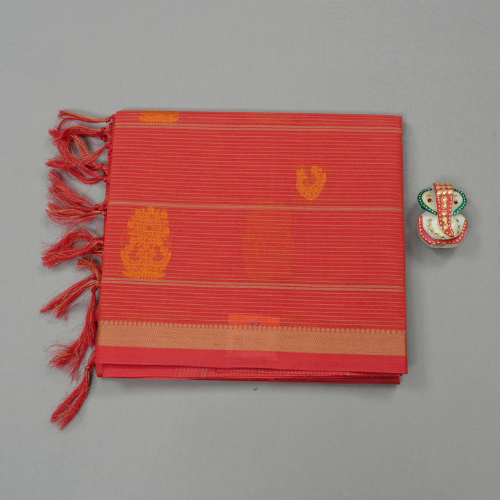 Hayagrivas Handloom Cotton Saree in Elegant Red Orange KBE71D56-1