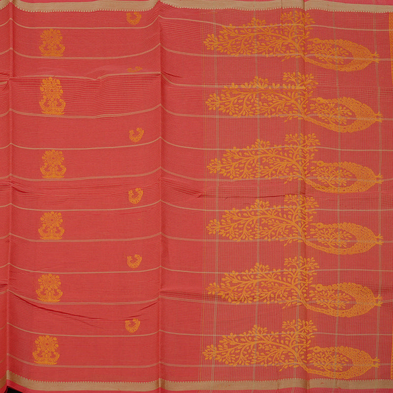 Hayagrivas Handloom Cotton Saree in Elegant Red Orange KBE71D56-1