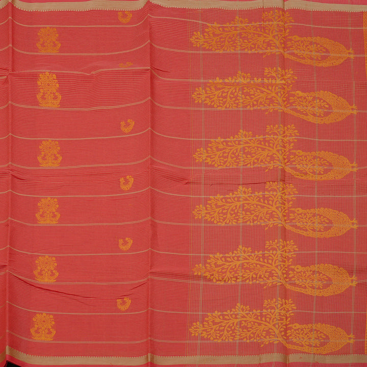 Hayagrivas Handloom Cotton Saree in Elegant Red Orange KBE71D56-1