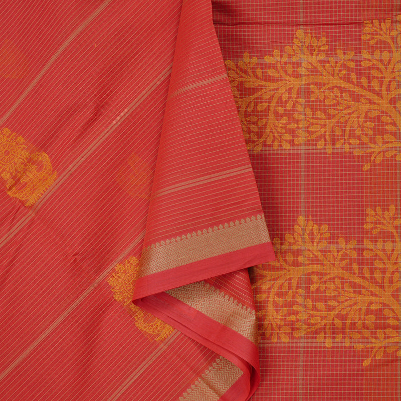 Hayagrivas Handloom Cotton Saree in Elegant Red Orange KBE71D56-1