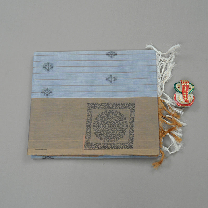 Hayagrivas Handloom Pure Cotton Saree in Calming Bluish Grey KBE71D58-2