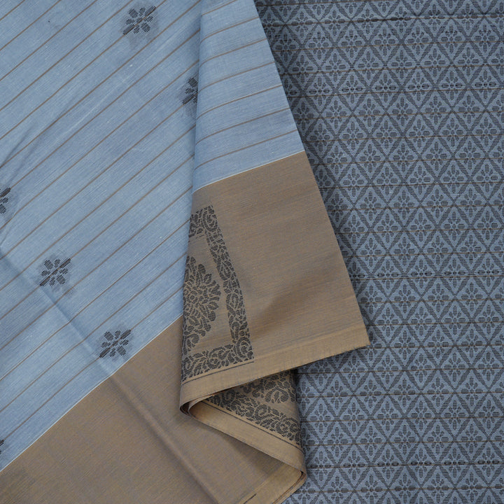 Hayagrivas Handloom Pure Cotton Saree in Calming Bluish Grey KBE71D58-2
